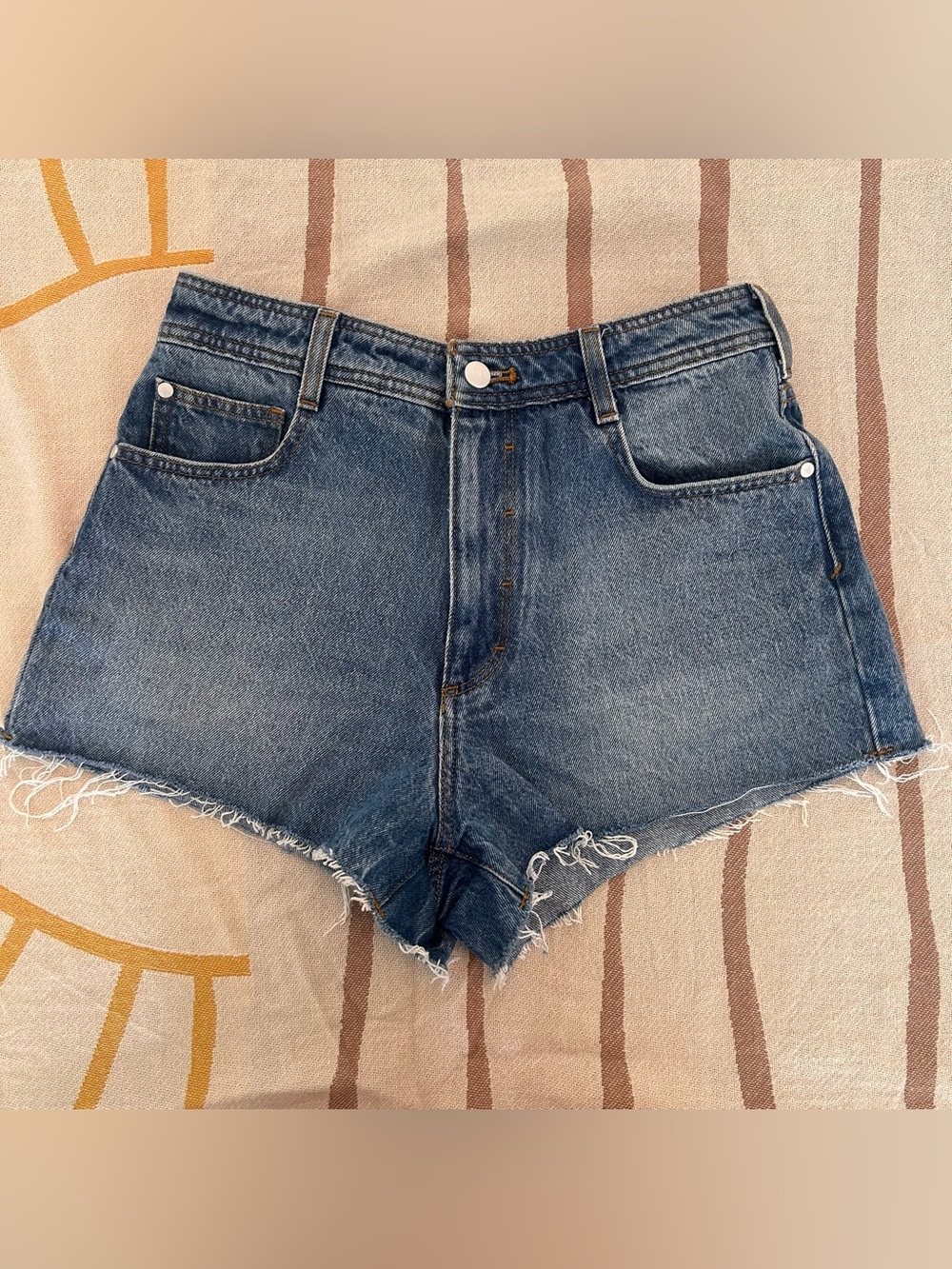 Pilcro High-Waist Distressed Blue Denim Shorts